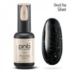 DESCRIPTION UV/LED Shock Top PNB, Silver, No Wipe is a special glossy top without a sticky layer with a lot of silver reflective particles. The mirror elements in it refract light, creating a magical shine of shimmer during the day and a diamond glow at night. To surprise everyone with luxurious nails, just choose Shock Top PNB, Silver. Shock Top PNB, Silver has a thick consistency. It is a pleasure to work with it: it is self-leveling and sequins lay evenly. As a result, you get a perfectly smooth surface of the coating, from which it is impossible to look away. Shock Top PNB, Silver – a stylish solution for an unlimited number of manicures. Is there something more universal? BENEFITS: fantastic gleam and shine; depth and expressiveness; comfortable consistency in work; flawless self-alignment; perfectly smooth surface; period of wearing up to 3 weeks; looks great on both dark and light gel polish; sparkles even more under artificial lighting, drawing attention to the nails; has no residual stickiness after polymerization; the presence of a UV-filter. MODE OF APPLICATION: Prepare the nail plate with a PNB buff or a 240 grit file, removing the gloss from the entire surface of the nail. Apply auxiliary fluids: Nail Dehydrator and Bond Control to the entire plate. Apply PNB base. Remove the dispersion layer with Nail Prep, if necessary. Apply colored gel polish in 1-2 layers, polymerizing each layer. Apply UV/LED Shock Top PNB, No Wipe on colored gel polish in 1 middle layer, dry in LED lamp 48W for 2 minutes. REVIEWS (0) UV/LED Shoсk Top PNB, Silver PNB, No Whipe, 8 Ml